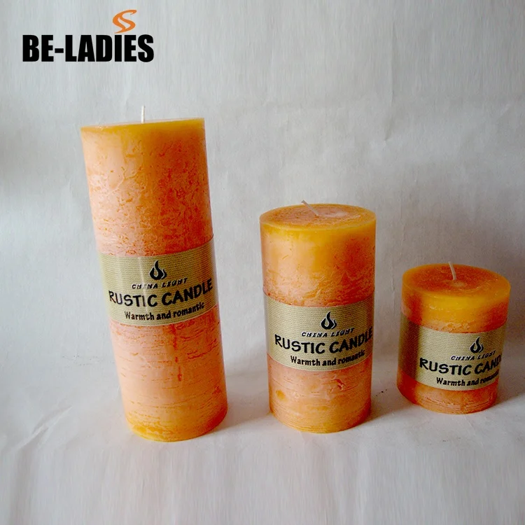 Paraffin wax rustic pillar candle for decoration wedding event
