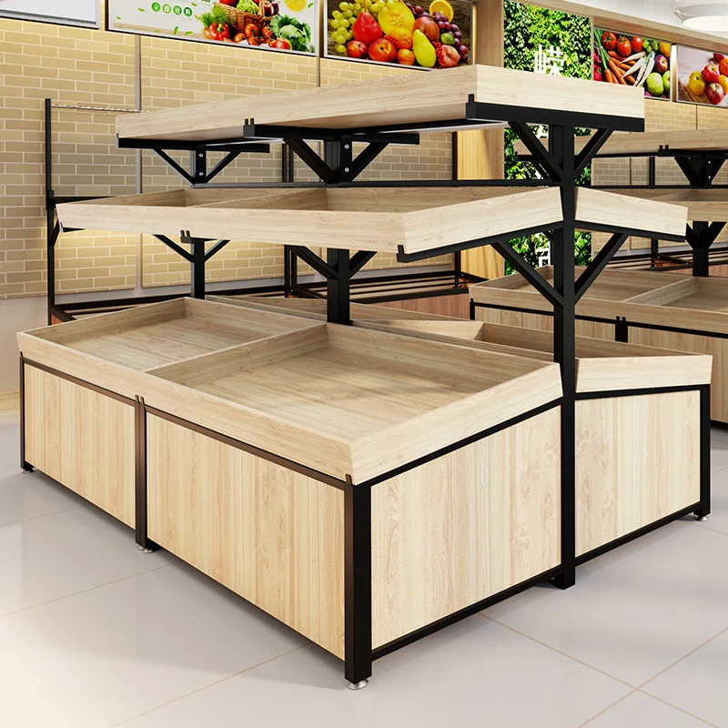 Factory Price Wooden Fruit And Vegetable Rack Stand Shelf Durable Supermarket Display Shelf