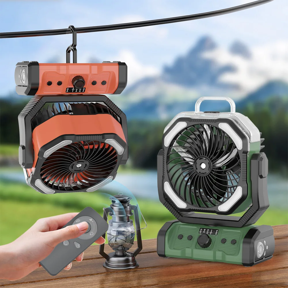Newest 20000mAh Spray Mist Indoor&Outdoor Camping Fan Desktop Stepless Speed Table Fan Rechargeable Double Motor Outdoor Fan