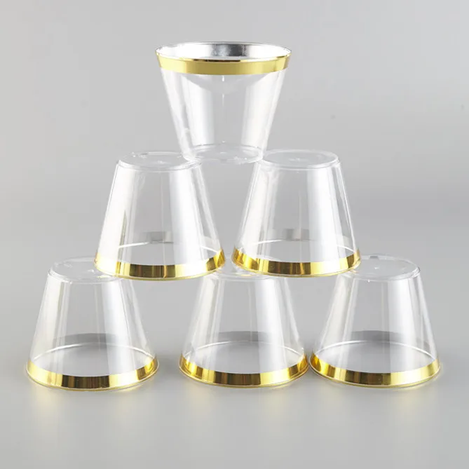 Factory Rose Gold Rimmed Plastic Cups 9/10/12/14/16 Oz Clear Old Fashioned Tumblers Fancy Wedding Party Customize color package