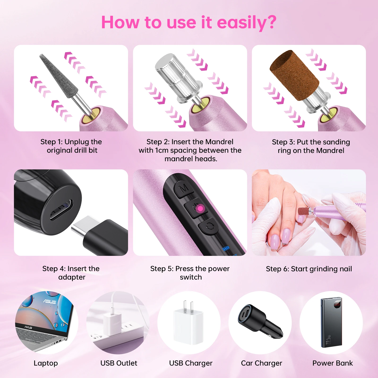 FB08 Factory Price Coreless Handpiece Nail Drill Wireless Nail Drill Manicure Pedicure High Quality Ceramic Nail Drill Bits