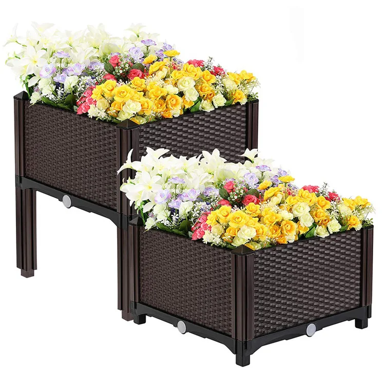 NBCTP Brown Plastic Raised Garden And Home Bed For Grow Flower Bed Pot Planter Grow Box