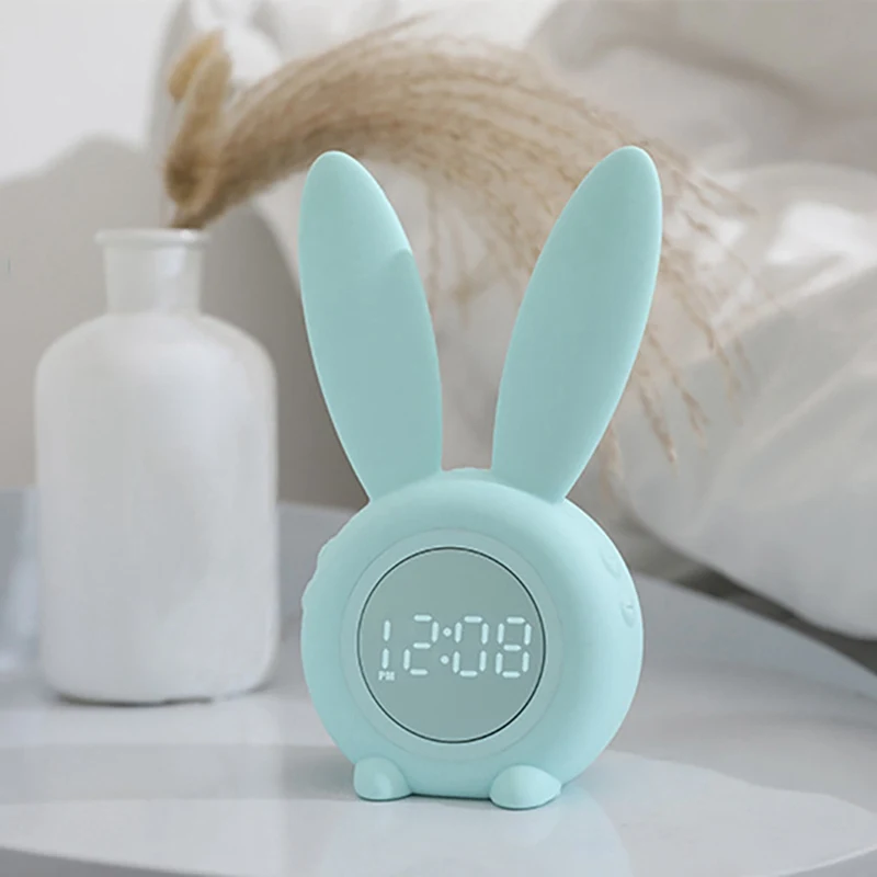 Electronic LED Display Bunny Ear Cute Rabbit Night Lamp LED Digital Alarm Clock