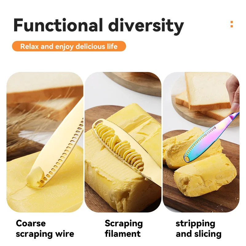 Hot Sale Stainless Steel Butter Knife Gold Silverware Cutlery Set Kitchen 3 in 1 Jam Peanut Butter Knife