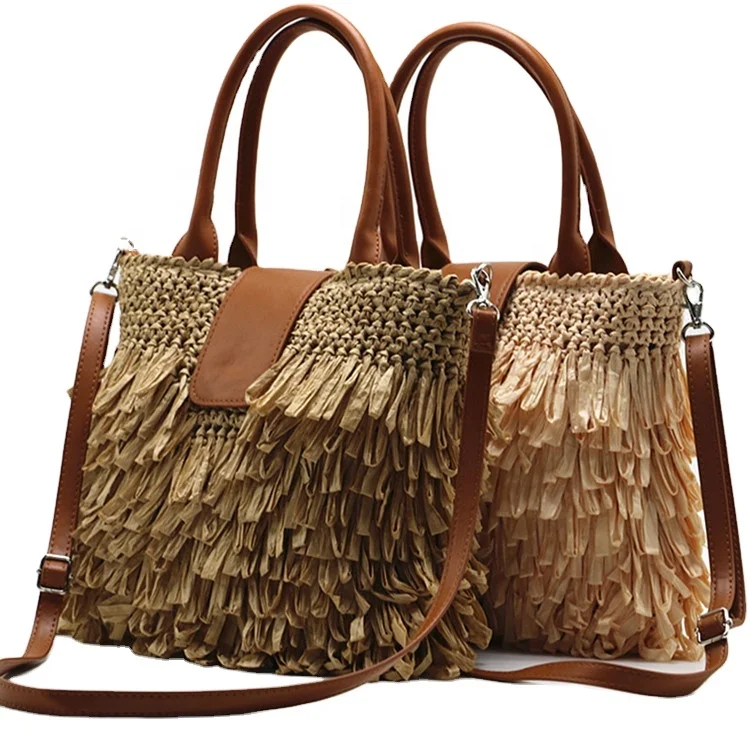 Grandma Handmade Knitted Plaited Braided Straw Crossbody Women Shoulder Messenger Bag Straw Woven Rattan Lady Tote Sling Handbag