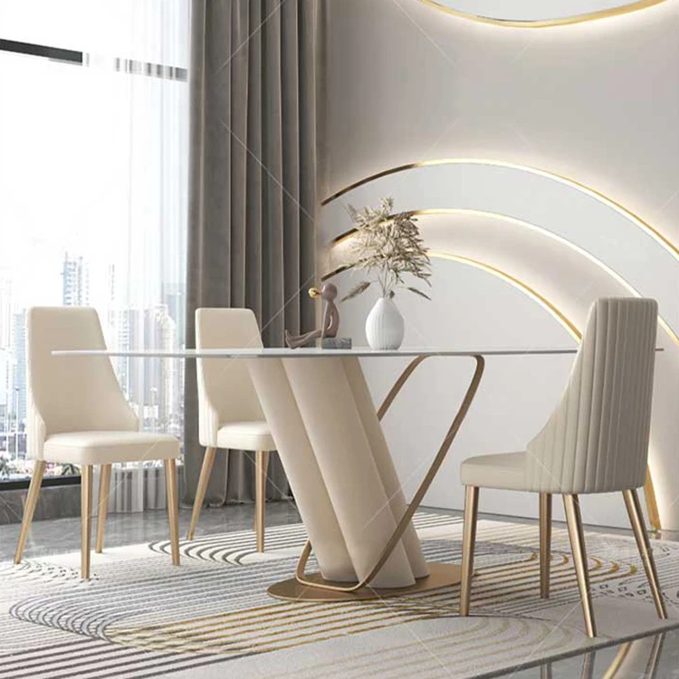 High quality Italian style home small apartment luxury nordic dining family with 6 chairs banquet table set
