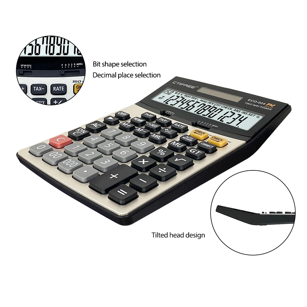 Commercial Desktop Calculator With Kickstand Arithmetic Logic Battery and Solar Hybrid Powered LCD Display Great for Home