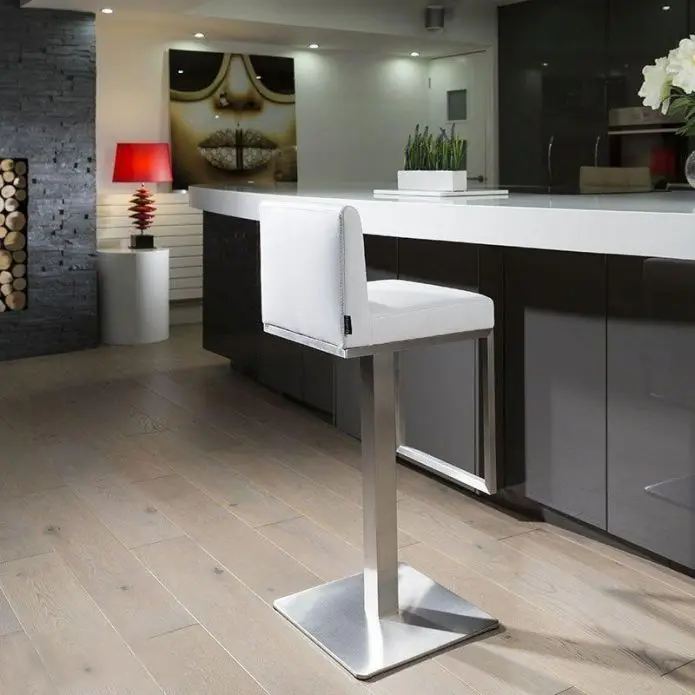 Bar Furniture flat square base stainless steel  fabric look leather bar chair with back