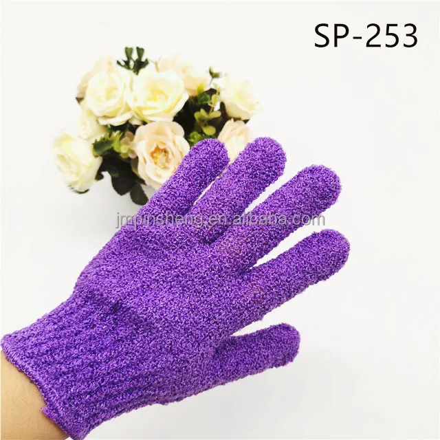 PSH colour polyester five-finger rubbing mitts Bath mitts Cheapest exfoliating mitts