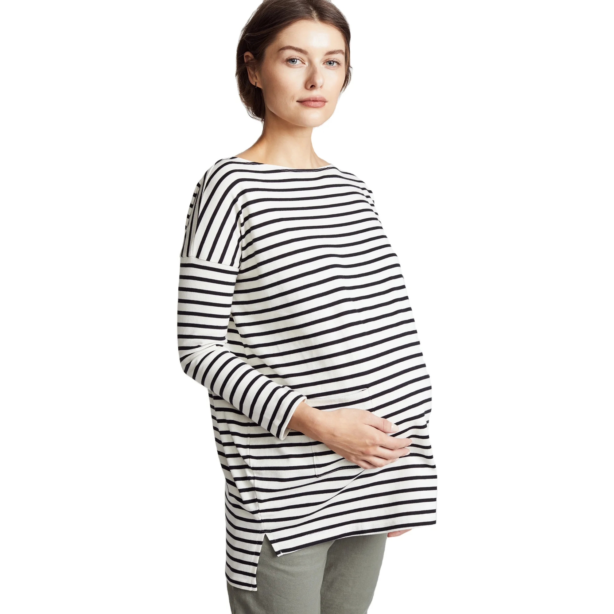 2021 fall women pregnancy formal maternity clothes clothing blank long sleevet shirt The Bateau Top