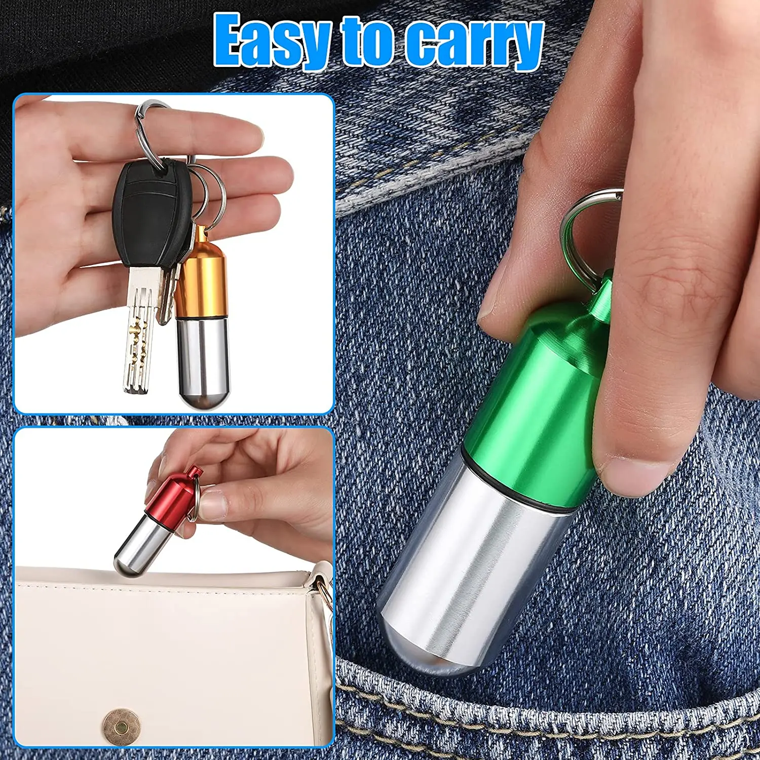 NBBLUESKY Customised Capsule Shape Keychain Aluminium Metal Pill Box Keyring Vial for Stashing Cash and Keys
