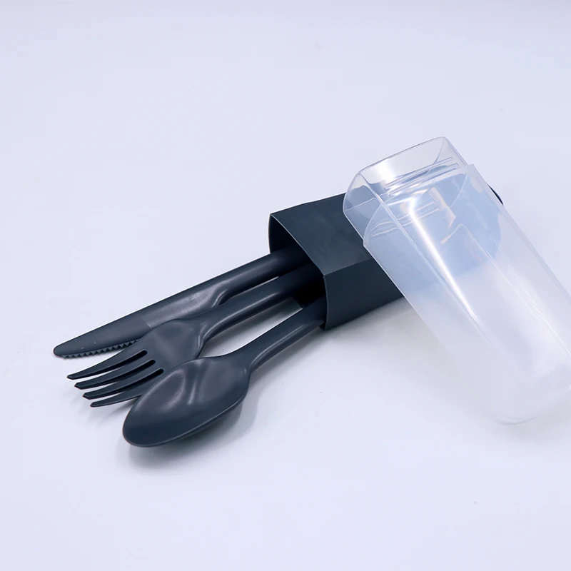 Reusable Biodegradable Plastic Camping Utensil  Fork Travel Cutlery Set With Case