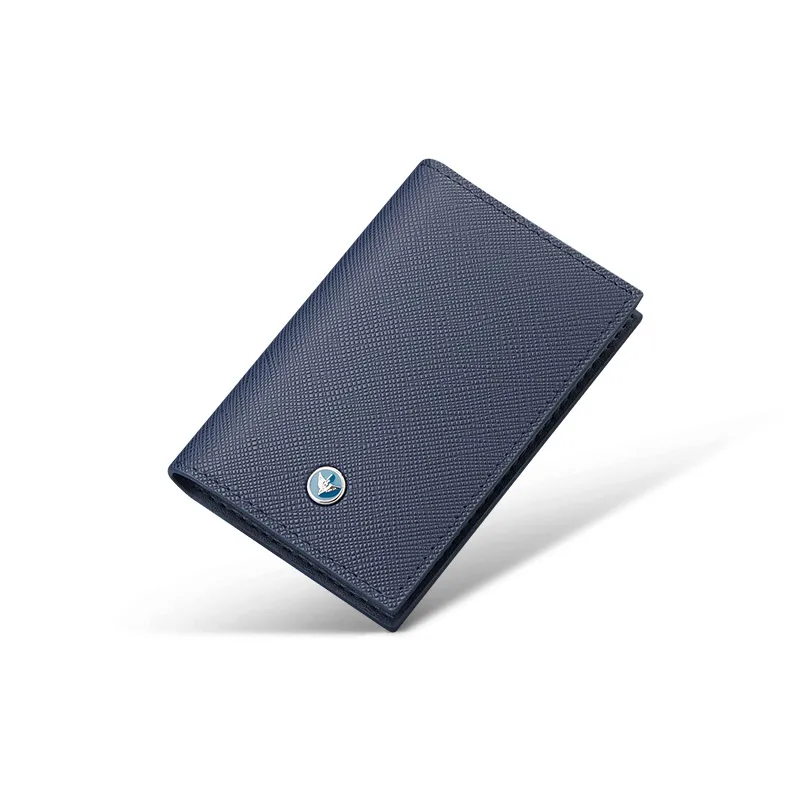 William POLO Blue leather wallet Ultra thin Card Holder Cow Skin Soft mens mini wallet for men leather card bag