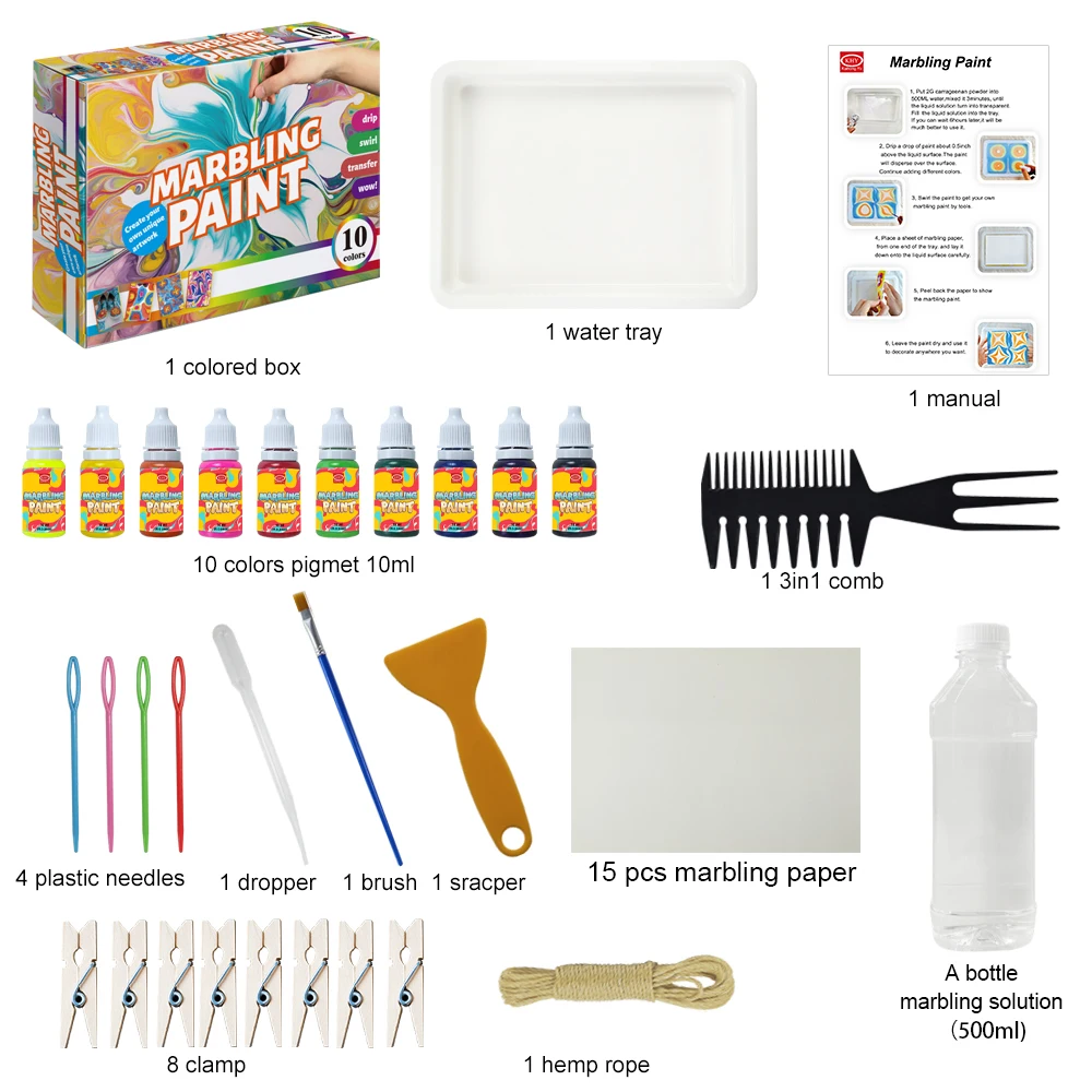 KHY Mineral Pigment Art And Craft Kit 6 Watercolor Marble Painting Water Marbling Paint Kit