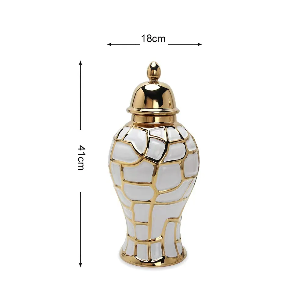 Luxury Geometric Electroplated Ginger Jars Tall Storage Tanks Flower Ceramic Vases For Home Decor Ornament OEM ODM