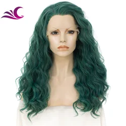 Celebrity Wholesale Anime Cosplay Wigs Dark Green Colour Heat Resistant Lace Synthetic Curly Hair Lace Wigs for Drag Queen