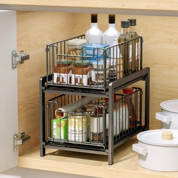 Hot Selling Sewer Sink Rack Cabinet Storage 2 Layer Detachable Kitchen Sundries Storage Organizer