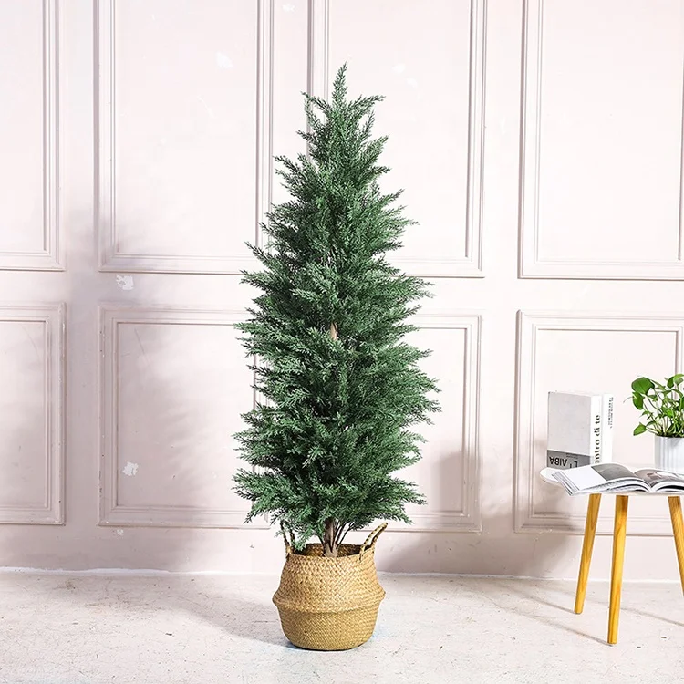 Artificial Cedar Topiary Potted Plant Trees Plastic Artificial Durable Faux Plant Artificial Tree for Home Garden Decoration