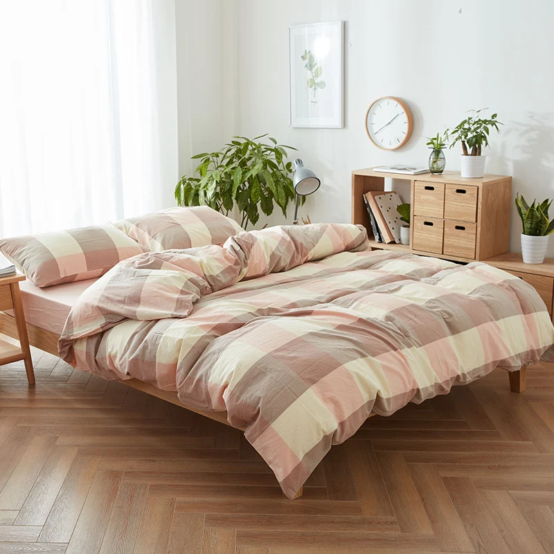 Китайский поставщик, мягкое теплое простое плоское постельное белье с клетчатым узором, 100 хлопок, Комплект постельного белья для отеля