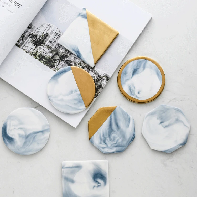 Подставки под мрамор, уникальные круглые шестиугольные золотистые держатели для пива, кофе, бара, чая, подставки под мрамор для напитков