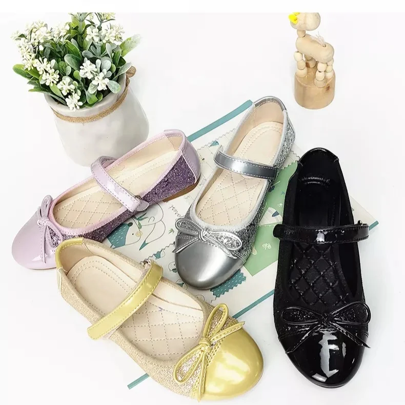 Girls Leather Shoes Autumn Fashion Patchwork Sequins Baby Girl Shoes Princess Kids Dress Shoes Flat Heels Bow Customized PVC,TPR