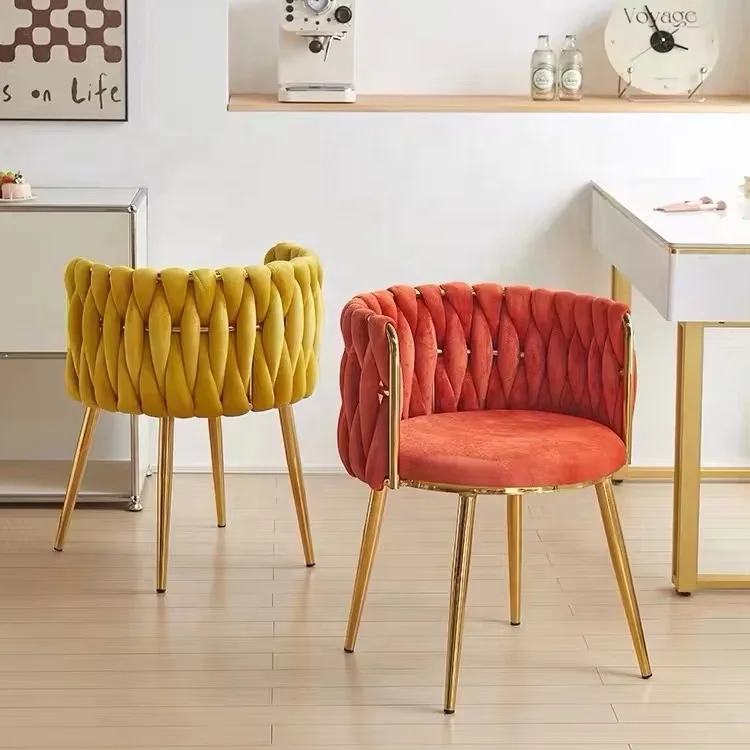 Luxury Living Room Dining Room Hotel Furniture Accent Arm Chair Luxury Backrest Orange Leather Upholstery Dining Chair