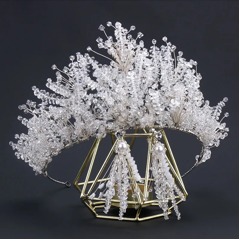 New Style Crystal Wedding Tiaras Handmade Bridal Crown Earrings Set Temperament Bride Hair Accessories