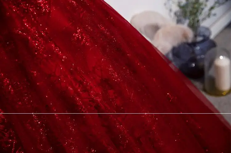 Off Shoulder Red Color Luminous Wedding Dresses Bling Lace Ball Gown Sweet 16 Dress Quinceanera Gowns