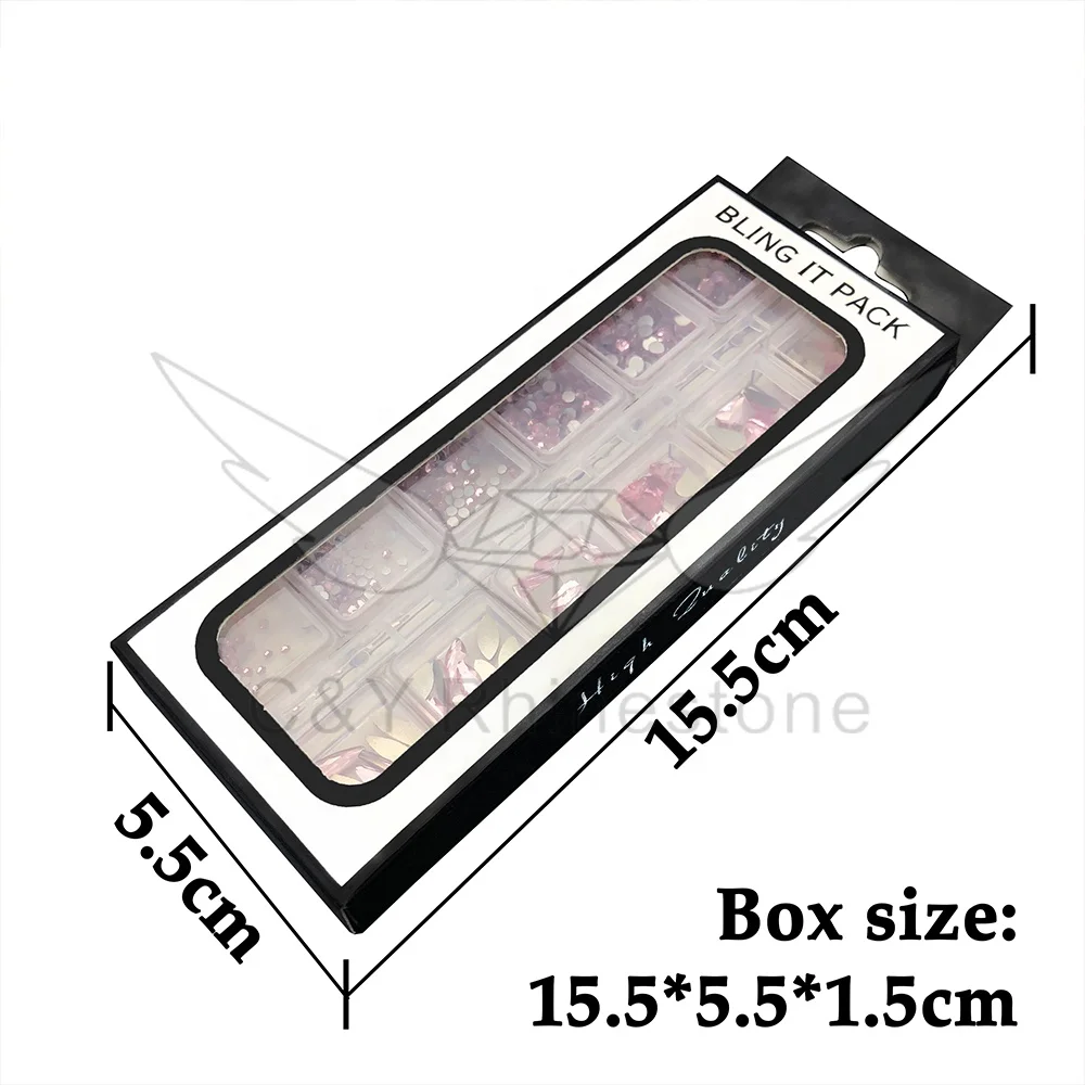 CY Light Rose Wholesaler New Design Bulk Big For Rhinestones Crystal Nail Box