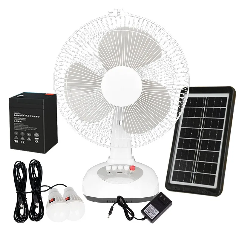 Built-in LED Lithium Battery Solar Panel Fan Home Rechargeable 12 Inch 3 Gears Table Solar Fan