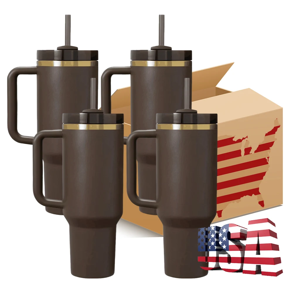 USA warehouse powder coated H2.0 dark chocolate gold 30oz 40oz tumbler high-capacity gold plated chocolate travel mug tumbler