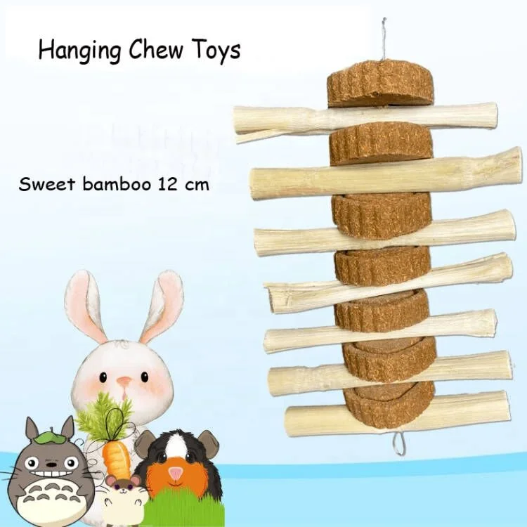 Hay Hanging Heart-Shaped Cake And Bamboo Sticks Treat For Rabbit, Hamsters, Guinea Pigs, Chinchillas & Small Rodents