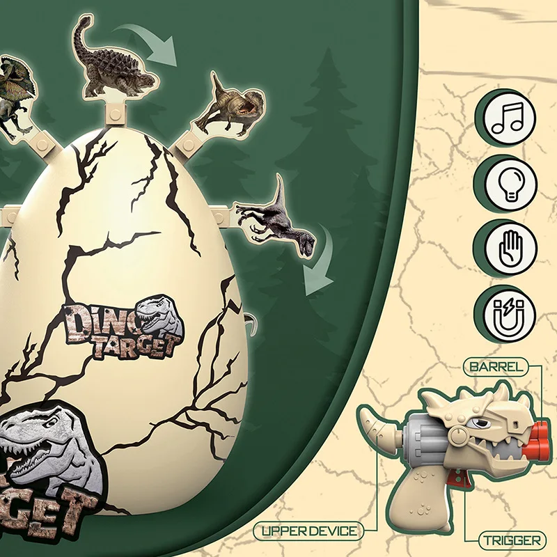 New electric dinosaur egg shooting target game toys gun with foam bullet for kids dinosaur rotate target with light and sound