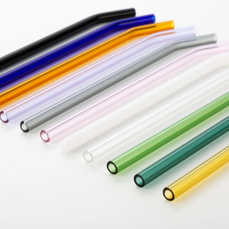 eco friendly borosilicate glass clear color straw cocktail straight bend straw