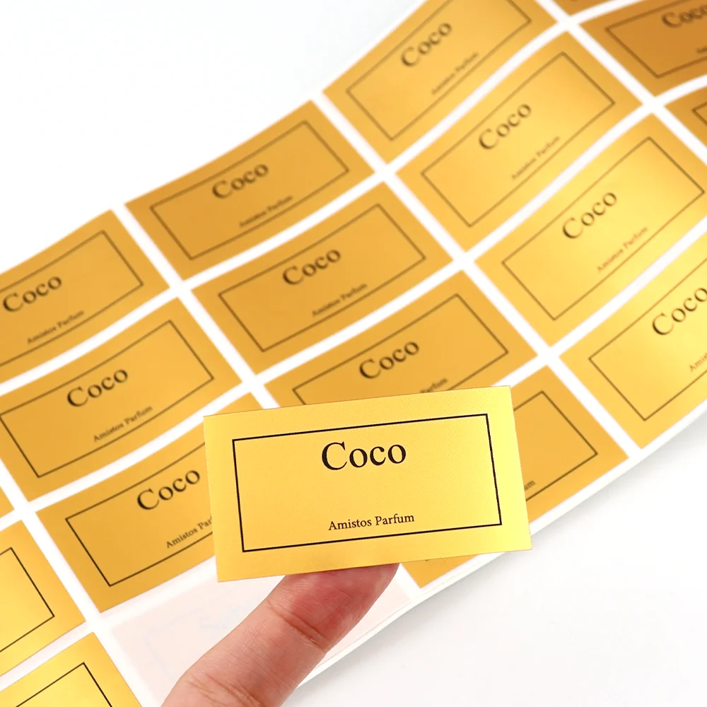 High Quality Self Adhesive Printed Metallic Gold Label Custom Logo Aluminum Foil Perfume Bottles Labels