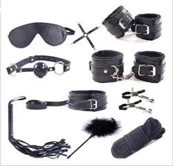 10 Pcs BDSM Slave Bondage Sex Toy PU Leather Hand Cuffs Ankle Cuffs Collar Exotic Roleplay Fetish Restraints for Couples