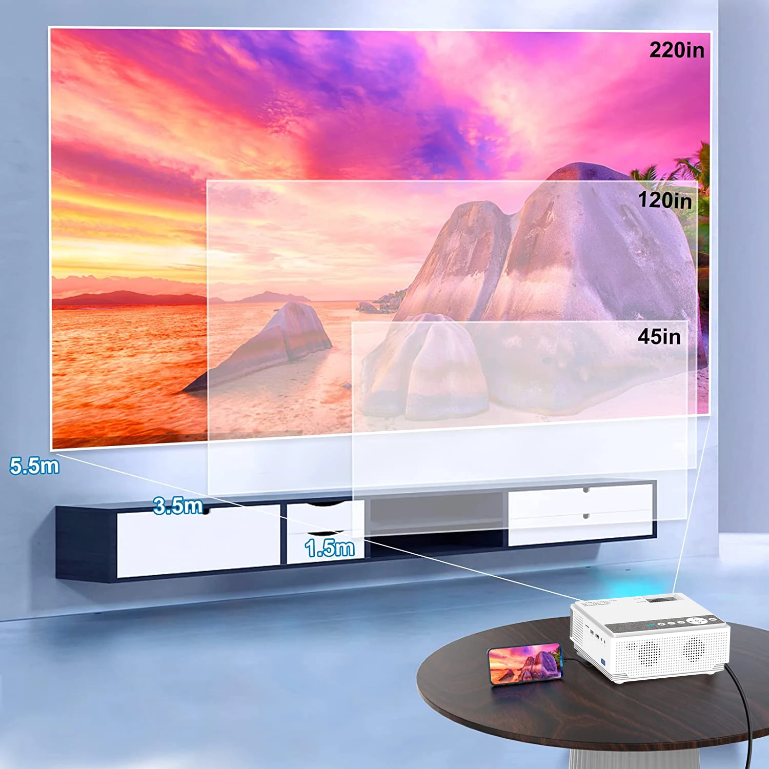 Android 9.0 Projector HD Native 720P Home Theater LED LCD Video Mobile Phone Projector for Home Cinema