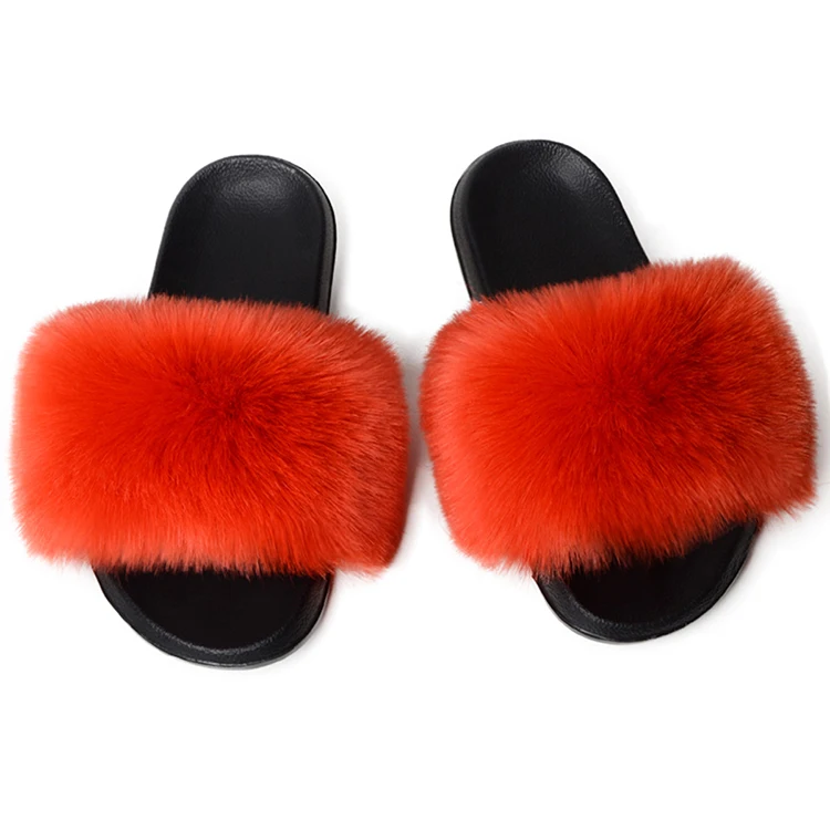 
Wholesale Faux Fur Slides Women Fur Slippers Furry Raccoon Sandals Fake Fox Fur Flip Flops Home Fuzzy Casual Plush Shoes 