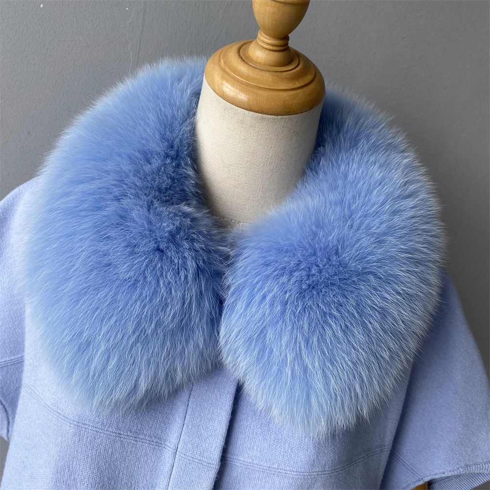 New Arrival Ladies Fall Winter Knit Suit Jump Set Wholesale  Wool Knit Coat Short Sleeve Knitted Sweater with Fox Fur Collar