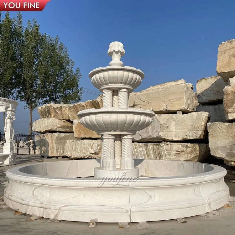 Large Garden Decor Antique Stone Carving White Marble Fountain Round Outdoor