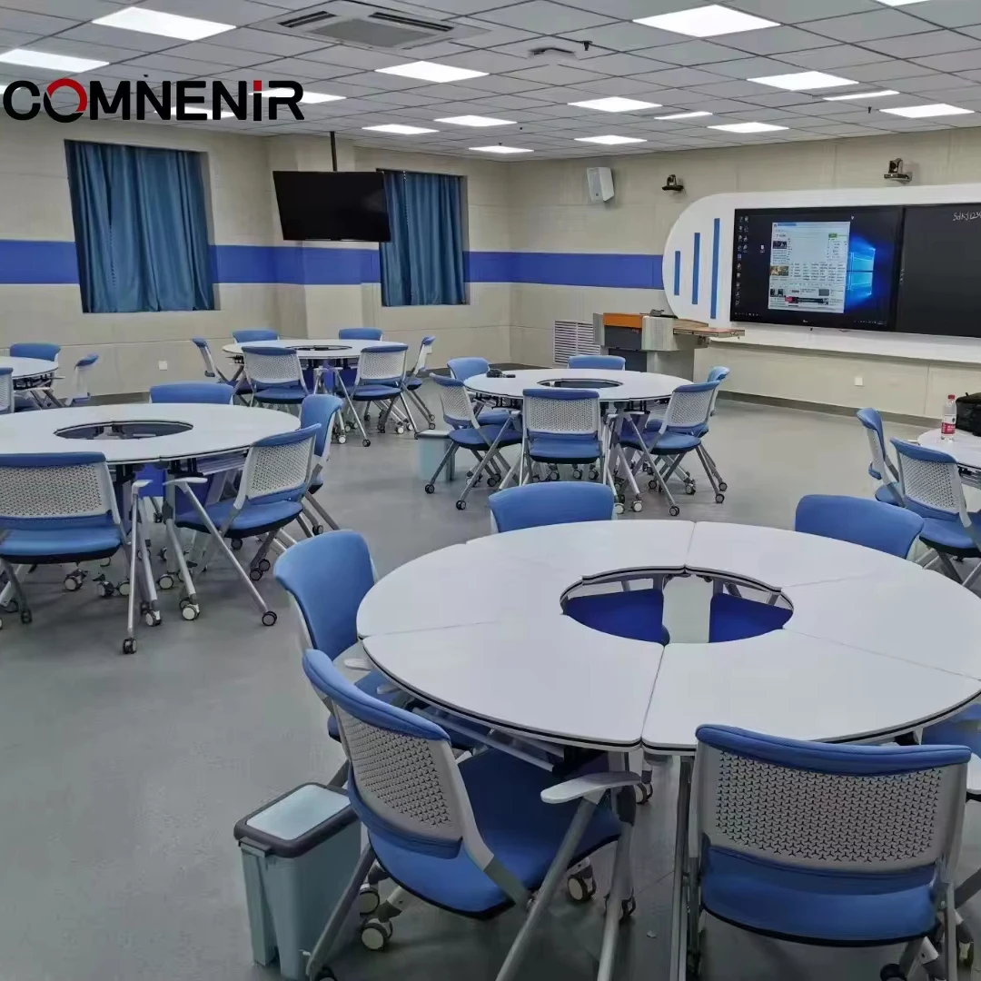 Modern Plastic ABS Folding Training Table Movable School and Office Furniture with Comfortable Chairs