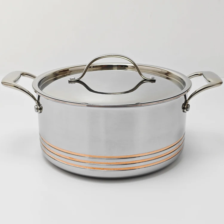 China OEM manufacturer 8pcs stainless steel 304 non-toxic cookware set kitchen utensils cooking 5Ply copper core cookware set