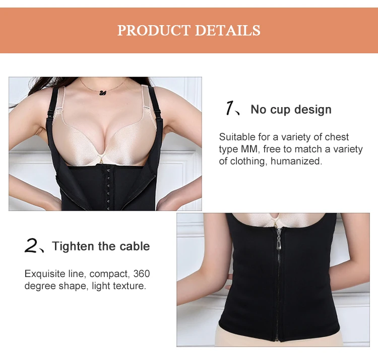 Neoprene Waist Trimmer Belt with Zipper Halter Vest inside Row Deduction Belly Compression for Body Shaping Lifted Corset