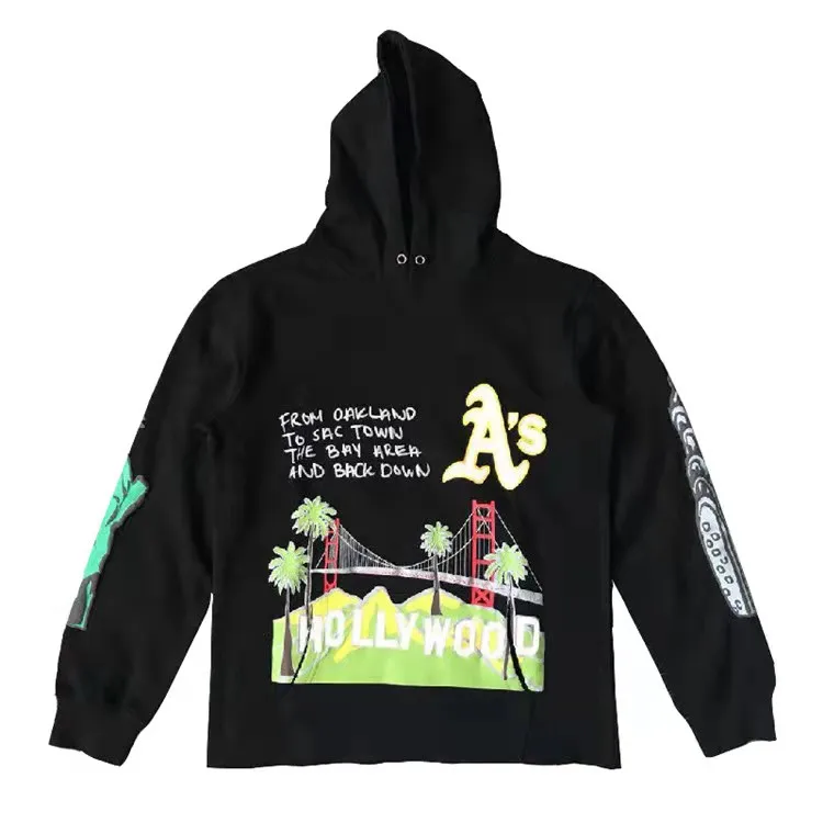 Wholesale Cheap Suppliers Fashion Solid Color 50% Cotton 50% Polyester 3D Print Embroidered Graffic Hip Hop Anime Youth Hoodies