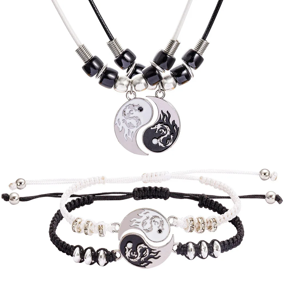 Tai Chi Yin Yang Paired Pendant Couple Necklace & Bracelet Women BBF Best Friend Friendship Necklace Charms Braided Jewelry Gift