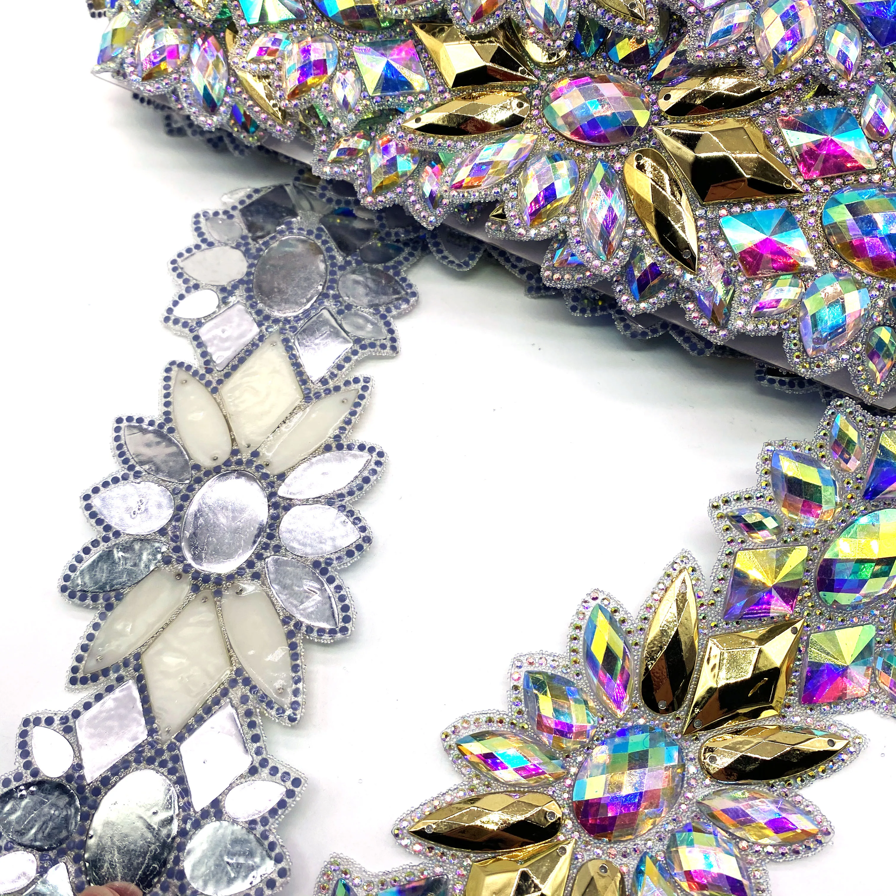 Factory wholesale Custom AB trim Carnival costume accessories Crystal Trim rhinestone applique for dress accessories