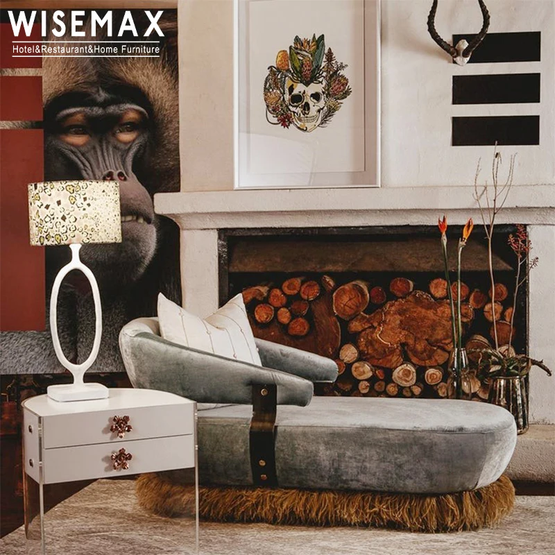 WISEMAX European mid centurey furniture royal sofa set luxury living room furniture tassels single arm chair chairse bedroom