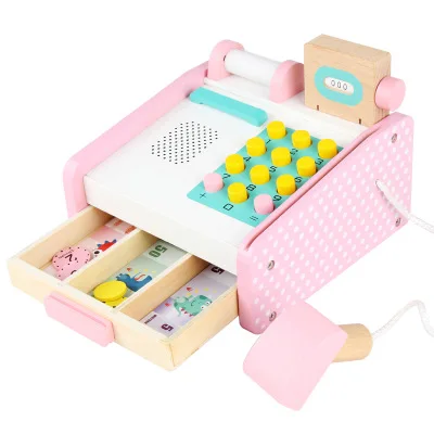 New hottest mini wooden cashier machine toy  pretend play supermarket cash register toy for children