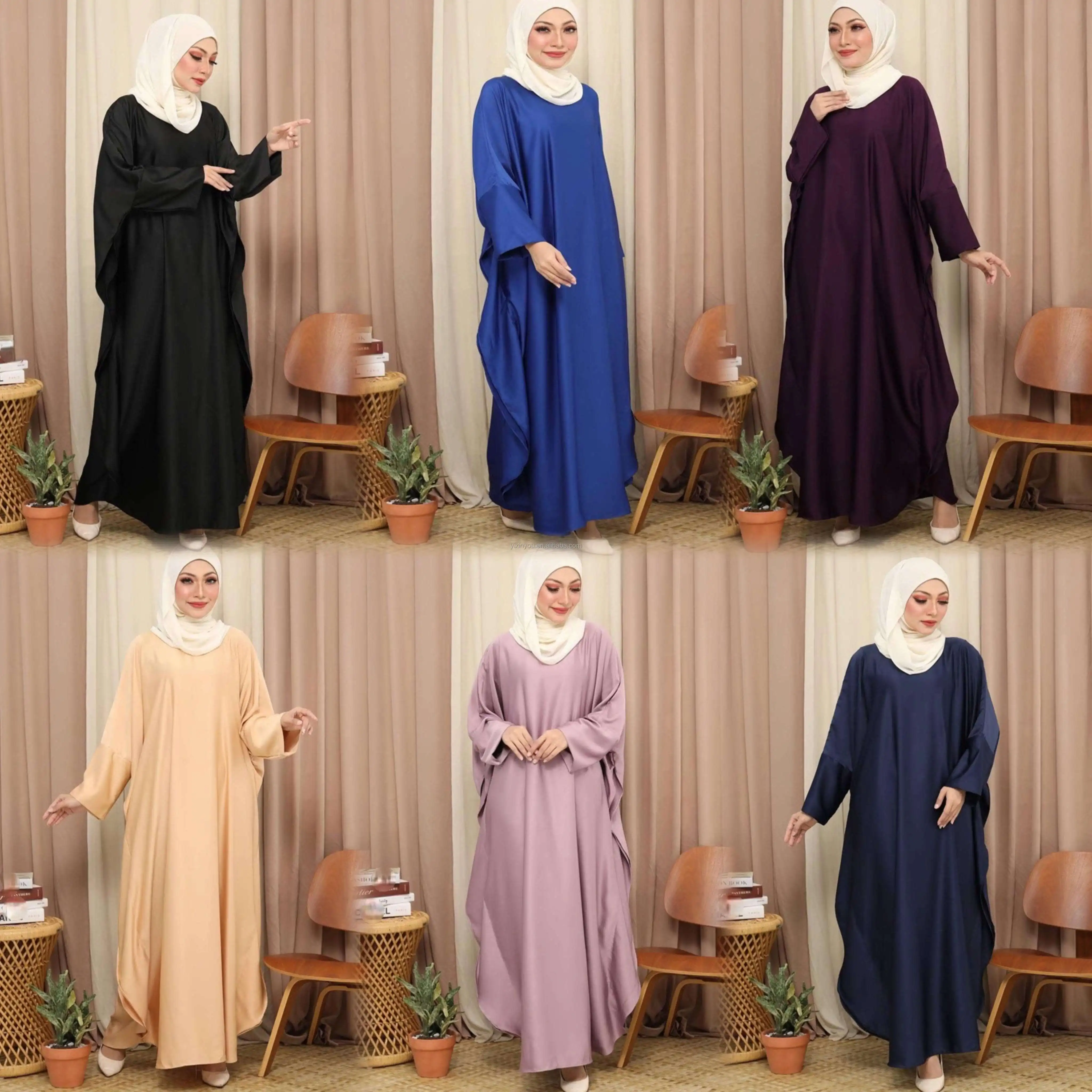 Oem Chiffon Robe Solid crew neck Moroccan Long Layered Muslim Dress Women From Islamic Clothing Ethnic Clothing