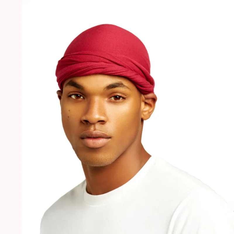 HZM-22064 Dome Wave Cap Bonnet Satin Turban Hat Hair Headwear Breathable Bottoming Durag Turban For Men